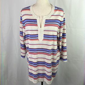 TALBOTS Plus Striped Sweater 3/4 Length Sleeve Multicolor Sz 1X EUC
